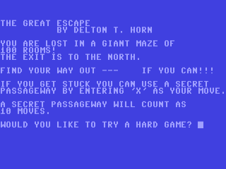 Great Escape title screen for Commodore 64